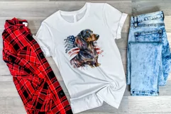 Patriotic Dachshund Dog Watercolor ClipArt, PNG Sublimation Product Image 3