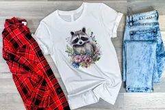 Cute Raccoon with Flowers Watercolor PNG for Sublimation Product Image 3