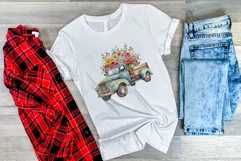 Vintage Truck and Spring Flowers Watercolor PNG Sublimation Product Image 3