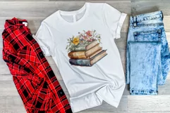 Vintage Books and Flowers Watercolor PNG for Sublimation Product Image 3