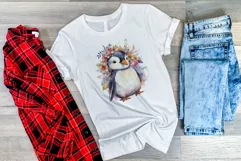 Cute Penguin and Flowers Watercolor PNG for Sublimation Product Image 3
