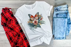 Watercolor Butterflies with Tropical Flowers PNG Sublimation Product Image 3