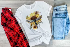 Watercolor Dragonfly and Sunflowers PNG for Sublimation Product Image 3