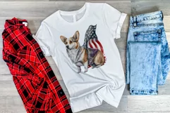 Patriotic Corgi Dog Watercolor ClipArt, PNG Sublimation Product Image 3