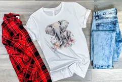 Watercolor Mother and Baby Elephant PNG for Sublimation Product Image 3