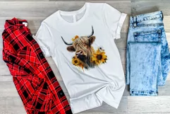 Highland Cow with Sunflowers Watercolor PNG for Sublimation Product Image 3
