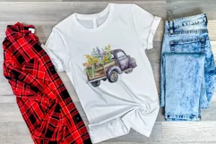 Vintage Truck and Spring Flowers Watercolor PNG Sublimation Product Image 3