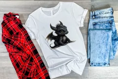 Cute Black Baby Dragon Clipart PNG for Sublimation Product Image 3