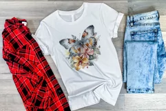Watercolor Butterflies with Tropical Flowers PNG Sublimation Product Image 3