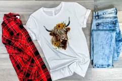Highland Cow with Sunflowers Watercolor PNG for Sublimation Product Image 3