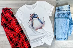Cute Penguin and Flowers Watercolor PNG for Sublimation Product Image 3