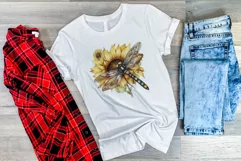 Watercolor Dragonfly and Sunflowers PNG for Sublimation Product Image 3