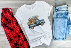 Vintage Truck and Spring Flowers Watercolor PNG Sublimation Product Image 3