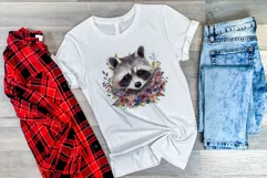 Cute Raccoon with Flowers Watercolor PNG for Sublimation Product Image 3