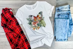 Watercolor Butterflies with Tropical Flowers PNG Sublimation Product Image 3
