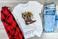 Watercolor Western Boots and Sunflowers PNG for Sublimation Product Image 3