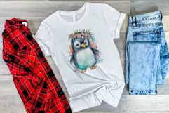 Cute Penguin and Flowers Watercolor PNG for Sublimation Product Image 3