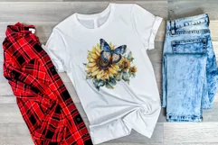 Watercolor Butterfly and Sunflowers PNG for Sublimation Product Image 3