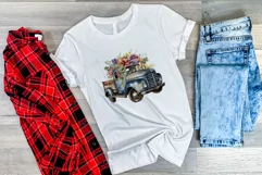 Vintage Truck and Spring Flowers Watercolor PNG Sublimation Product Image 3