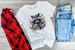 Cute Raccoon with Flowers Watercolor PNG for Sublimation Product Image 3