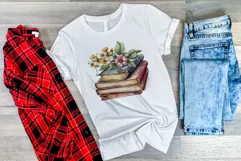 Vintage Books and Flowers Watercolor PNG for Sublimation Product Image 3