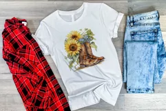 Watercolor Western Boots and Sunflowers PNG for Sublimation Product Image 3