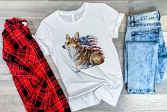 Patriotic Corgi Dog Watercolor ClipArt, PNG Sublimation Product Image 3