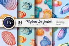 Cartoon Watercolor Seashell Telephone Seamless Digital Paper Product Image 1