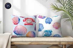 Watercolor Cartoon Telephones Like Seashells Digital Paper Product Image 2