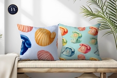 Cartoon Watercolor Seashell Telephone Seamless Digital Paper Product Image 2