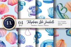 Watercolor Cartoon Telephones Like Seashells Digital Paper Product Image 1