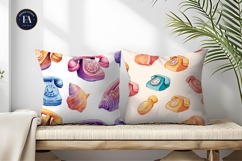 Seashell Telephone Cartoon Watercolor Pattern Digital Paper Product Image 2