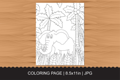Cute Cartoon Elephant Coloring Page in Jungle with Palm Tree Product Image 1