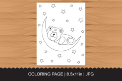 Cute Teddy Bear Sleeping on the Moon Coloring Page Product Image 1