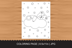 Cute Teddy Bear Sleeping on a Cloud Coloring Page Product Image 1