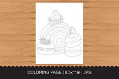Sweet Dessert Coloring Page with Swiss Roll and Macarons Product Image 1