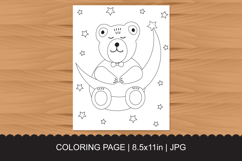 Cute Teddy Bear Sitting on the Crescent Moon Coloring Page Product Image 1