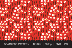 Seamless Red Folk Floral Pattern with White Daisy Flowers Product Image 1