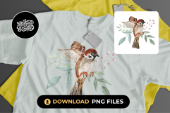 Sparrow With Flower Watercolor Clipart Product Image 1