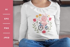 Cute Bunny Cycling in the Middle of Spring Flowers Design Product Image 1
