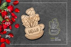 Chamomile Tea cup - Single line paint ornament for Laser cut Product Image 1