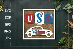 USA Car sign | 4th of July Laser cut and score Product Image 1