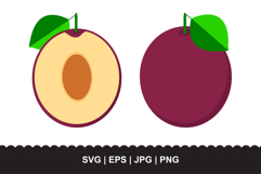 Plum SVG Set - Whole and Half Cut Purple Fruit Vector Product Image 1