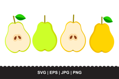 Pear SVG Set - Whole and Half Cut Green and Yellow Fruit Product Image 1