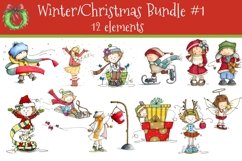 Winter/Christmas Kids Vol. 1 Bundle 12 PNG elements 300 DPI Product Image 1