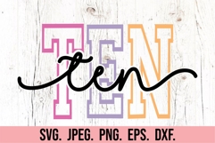 Ten Birthday Girl SVG - 10th Birthday Girl Varsity Font PNG Product Image 5