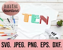 10th Birthday SVG - Tenth Birthday Vintage Ten Retro Clipart Product Image 2