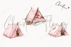 Watercolor Pink Camping Tent | Camping PNG Product Image 3