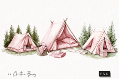 Watercolor Pink Camping Tent | Camping PNG Product Image 1