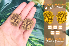 Terracotta Skull Leaves Earrings, Studs Laser Cut SVG Design Product Image 1